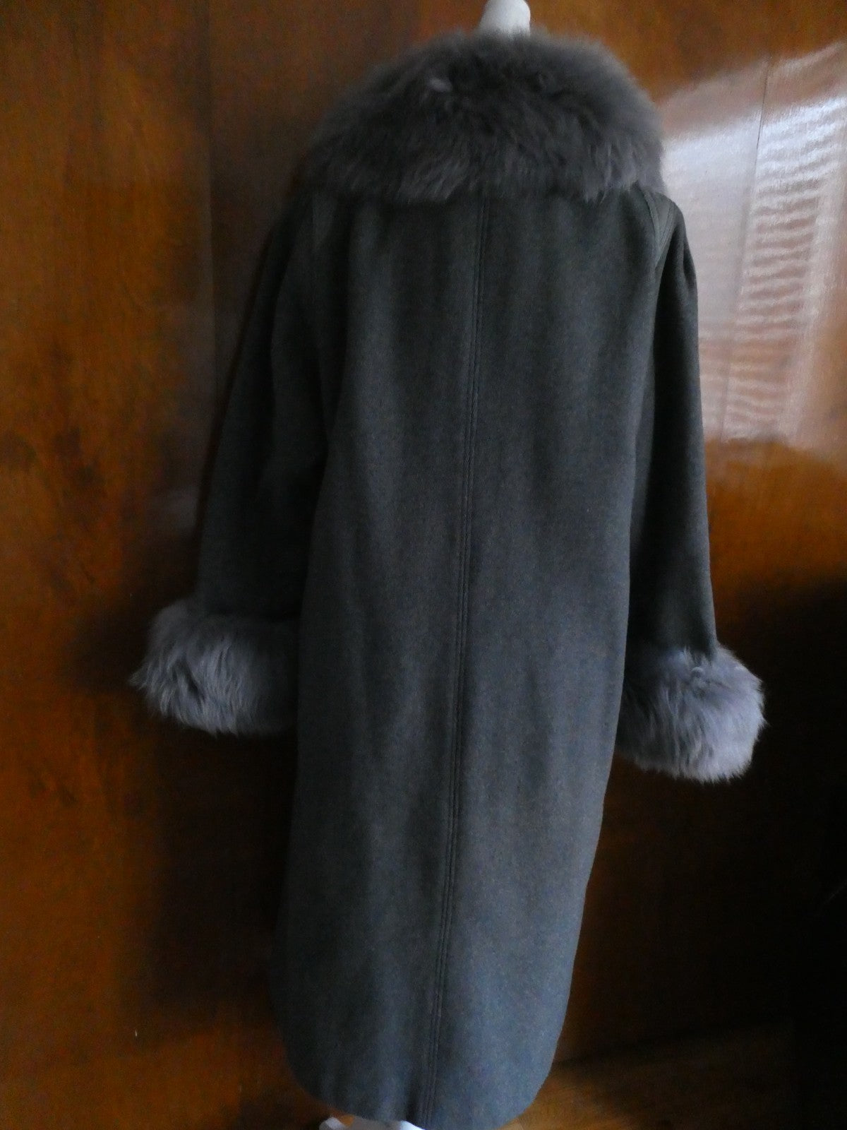 Berghaus Wool Coat with Lama Fur Trim Women Long Coat Sz 46 (US Sz 10) England
