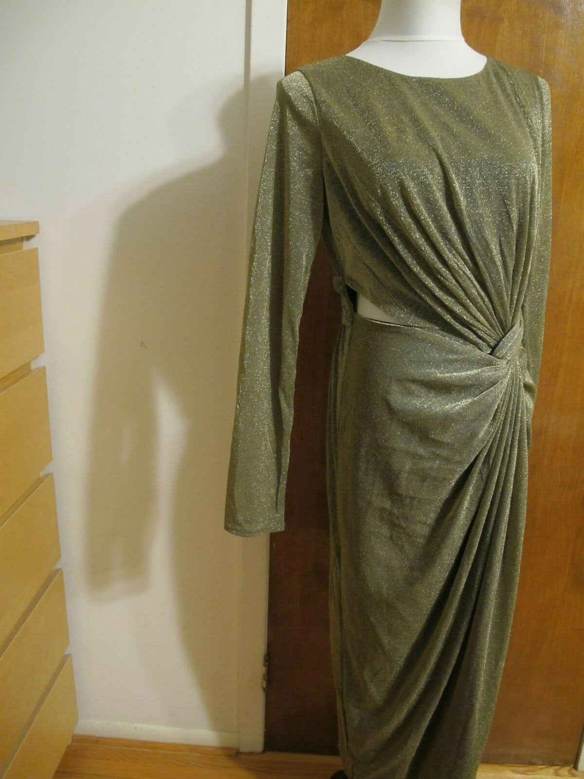 Rachel Roy Women Gold Metallic Twist Front Maxi Cocktail Dress New Medium, Large