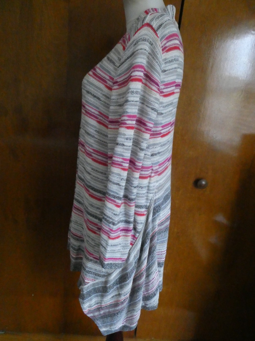Nic + Zoe Women Linen Blend Open Front Multicolor Long Sleeve Cardigan Large