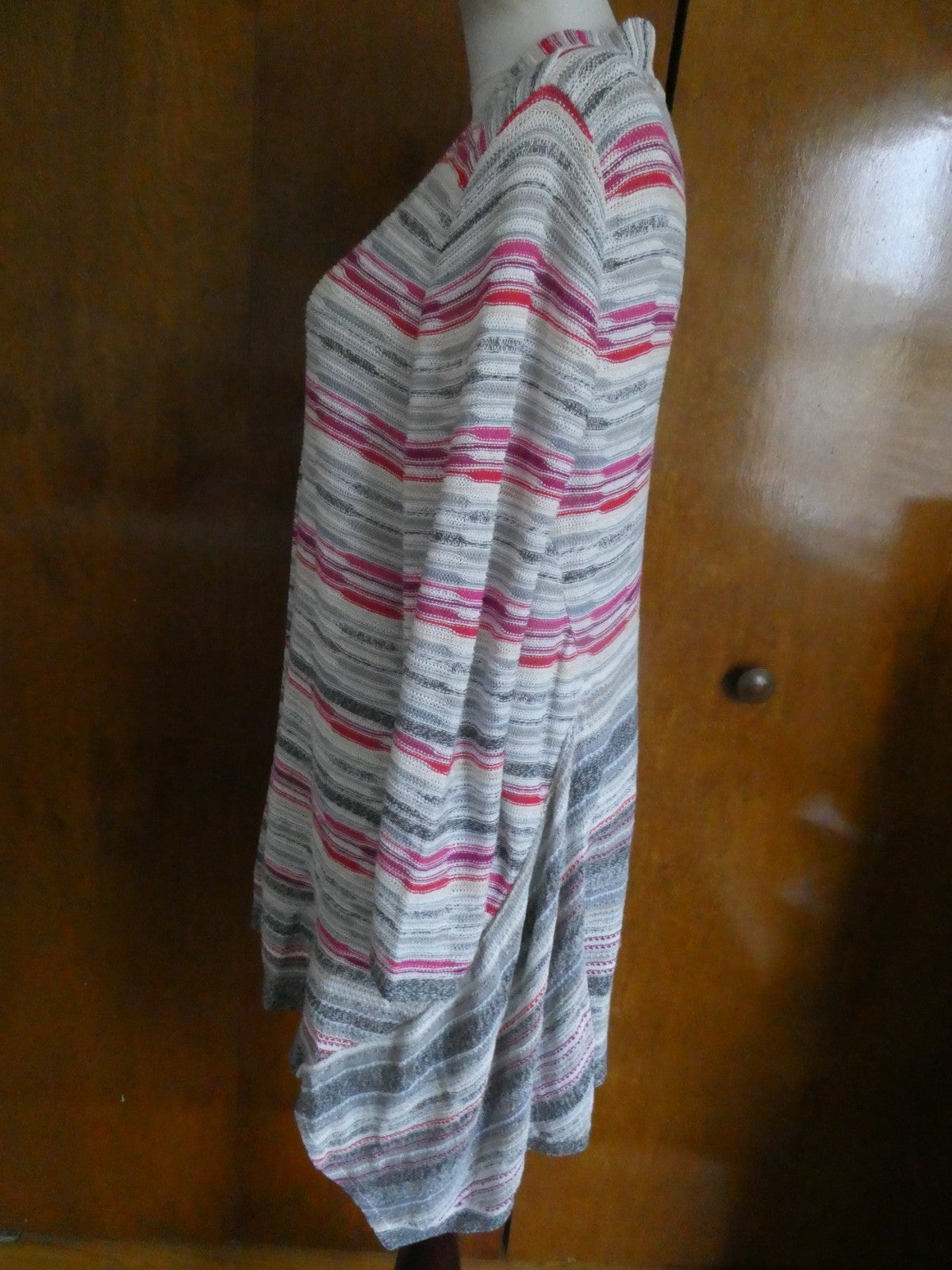 Nic + Zoe Women Linen Blend Open Front Multicolor Long Sleeve Cardigan Large