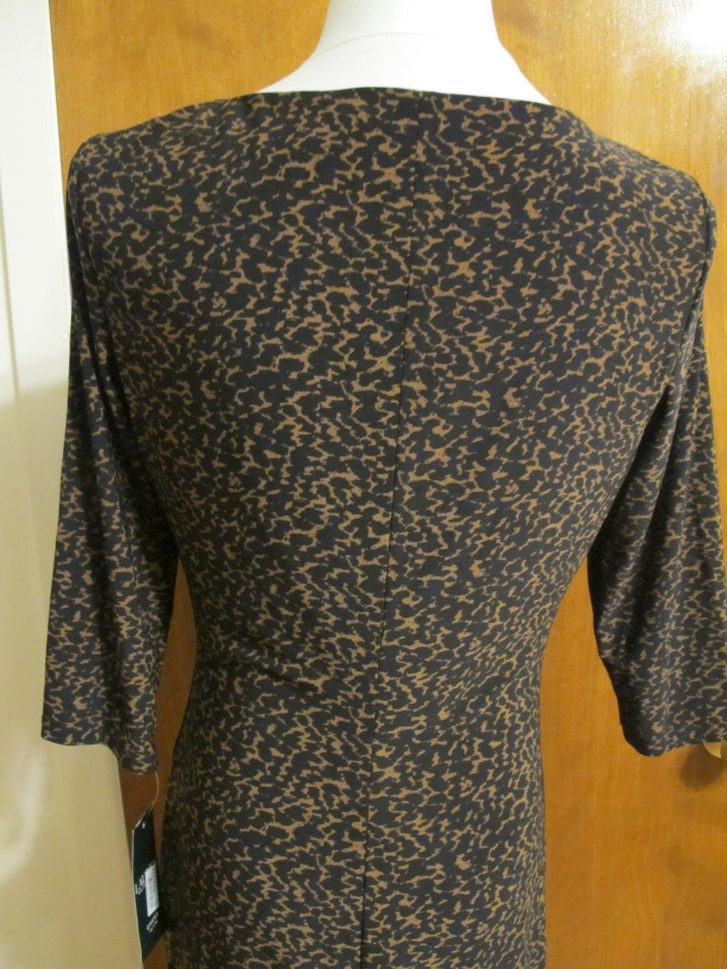 Ralph Lauren women's brown 3/4 sleeves black gathered dress