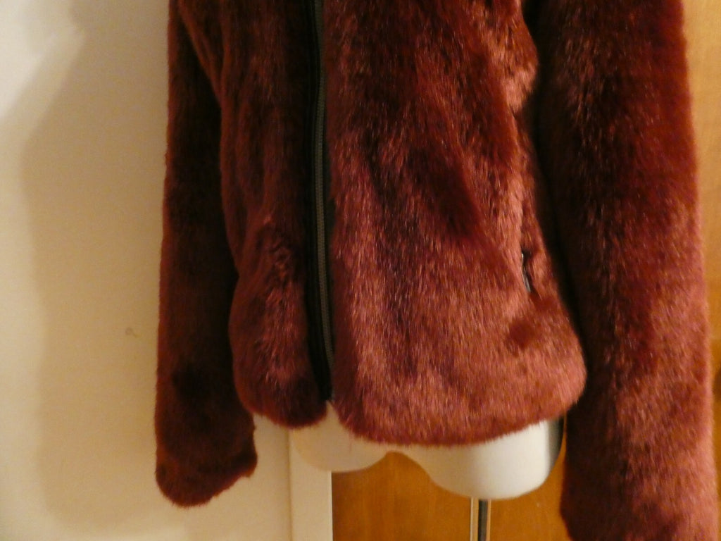 Express Cozy Faux Fur Coat with faux leather trim size small