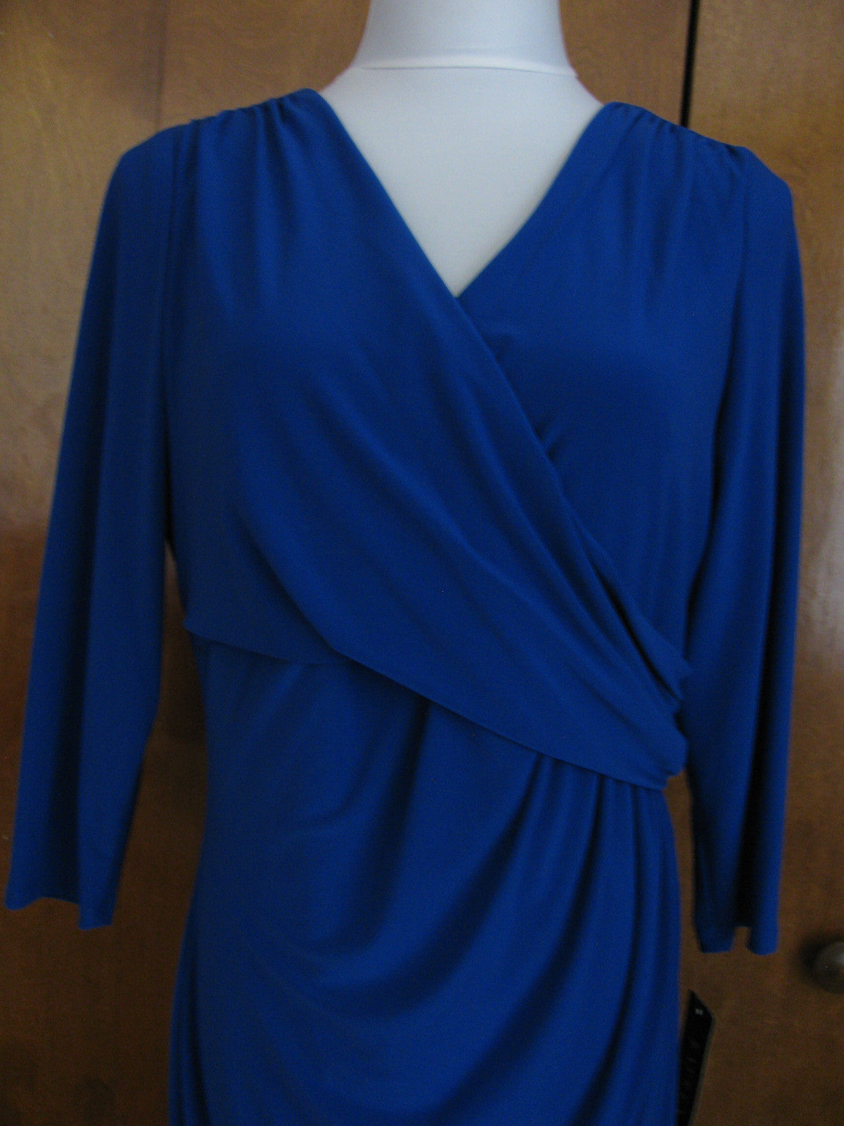 Ralph Lauren Women's Capri Blue Faux Wrap Evening Gathered Dress New