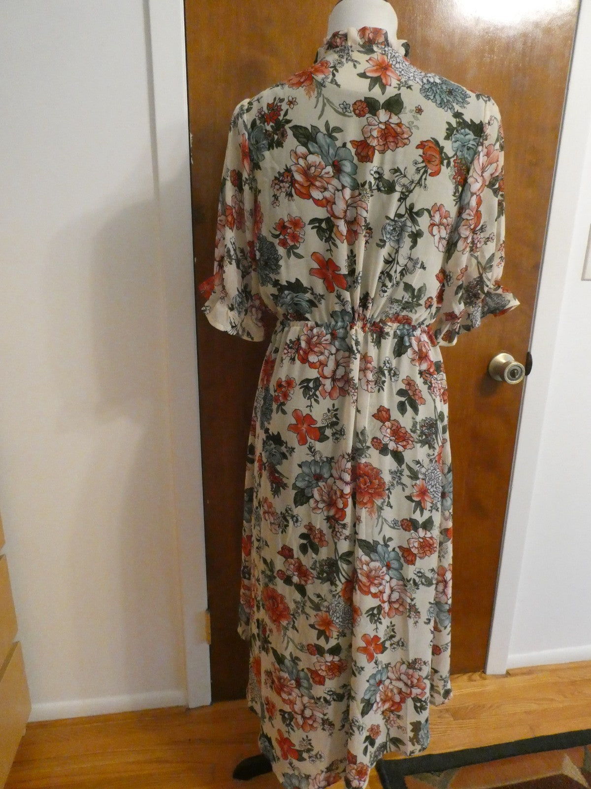 Liberty Love 2Pc Floral Chiffon Duster Dress Set Olive Green Asymmetrical Medium