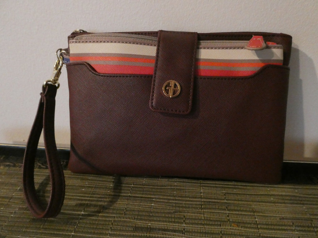 GIANI BERNINI Wristlet Purse Canvas Burgundy Pink Gold Wallet Pouch Bag