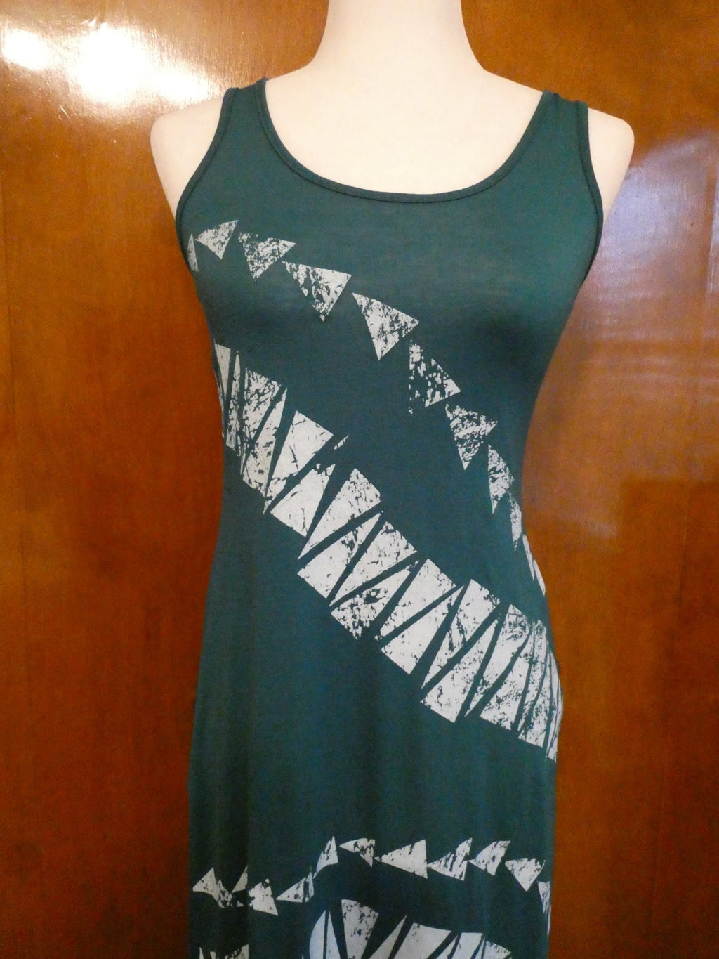 Material Girl Junior Small Maxi Dress Green White Geometric Print Lace Up Back
