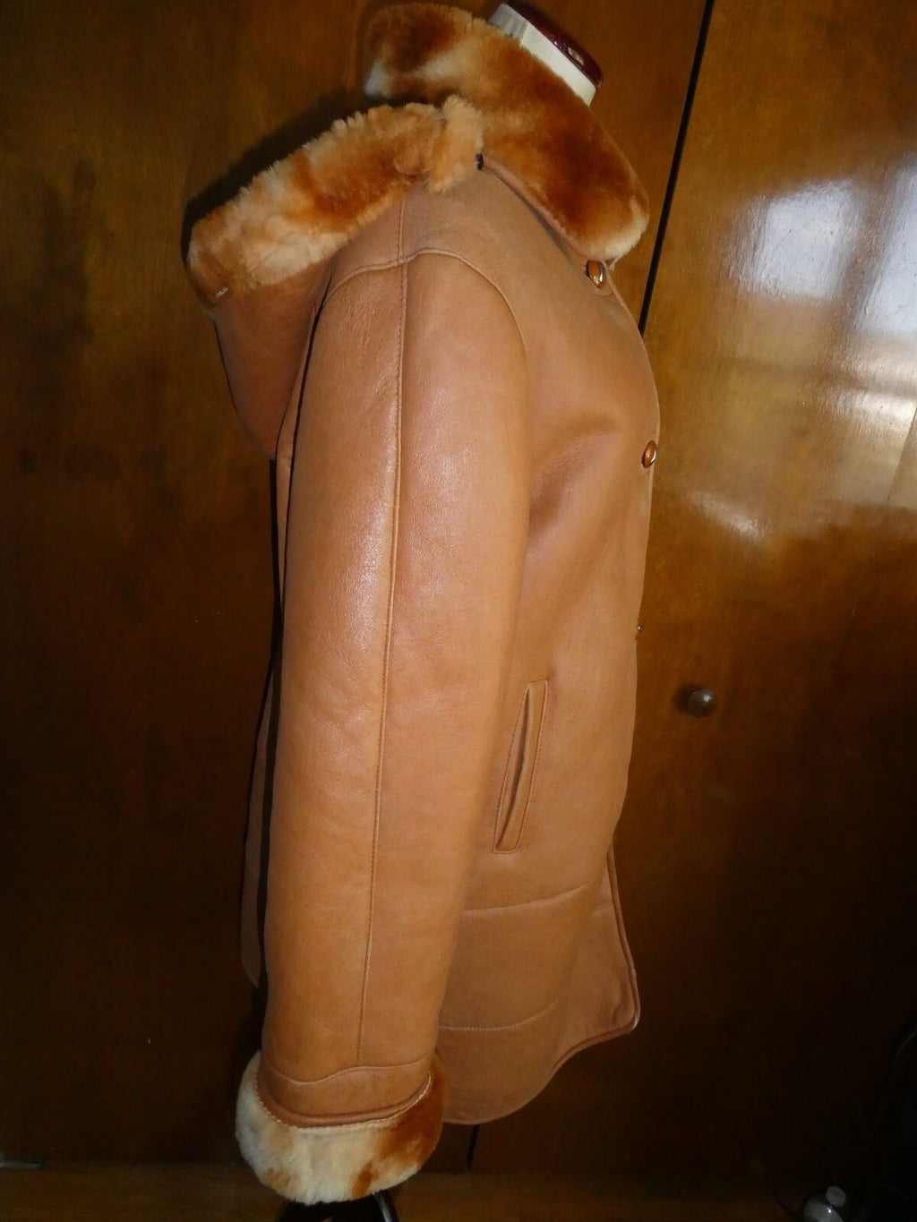 Song Wang women’s copper synthetic leather w/faux fur lining coat/jacket Medium