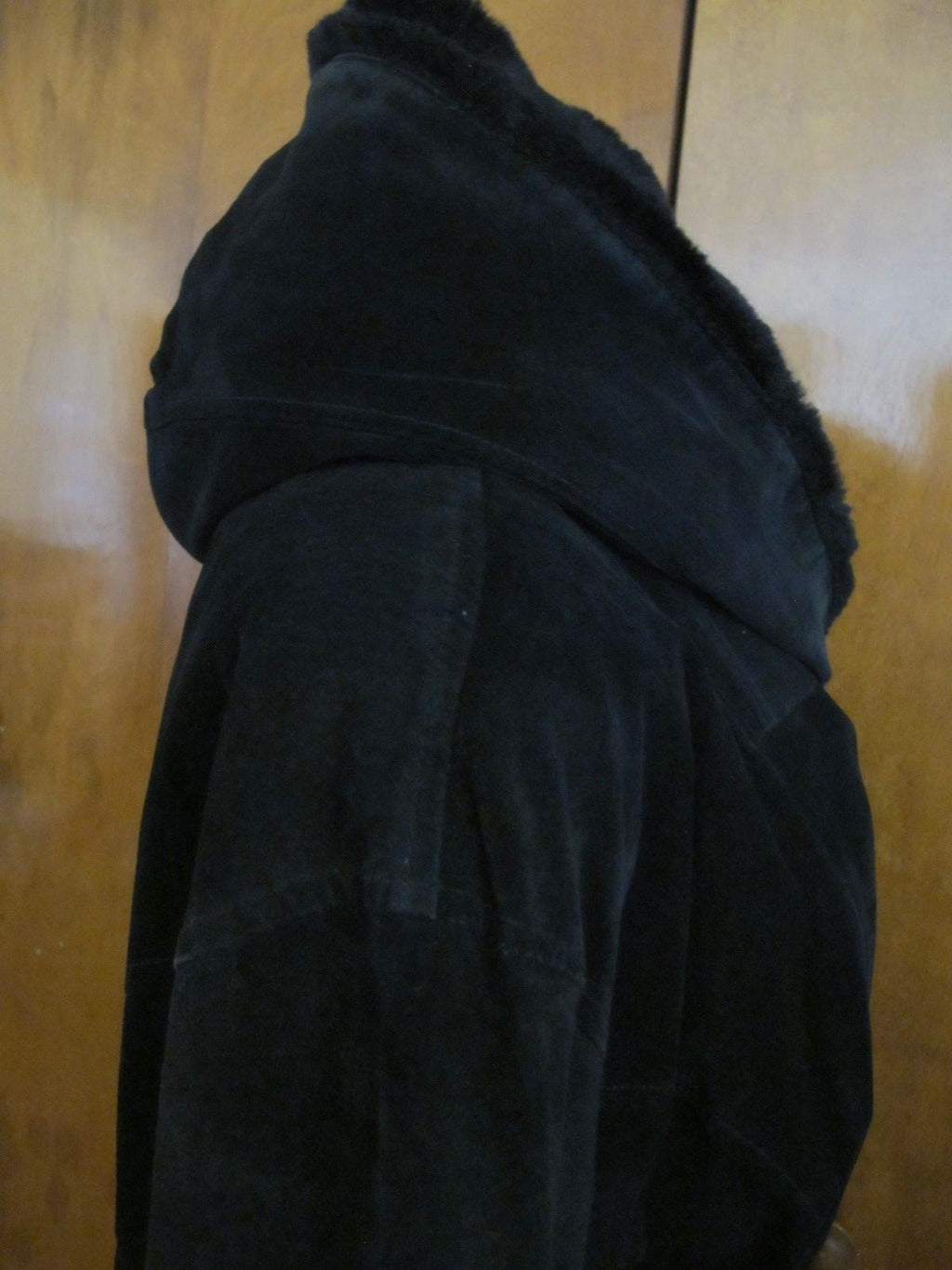 Women's Otello Pelle Black Hooded Cuir Leather Winter Coat Medium