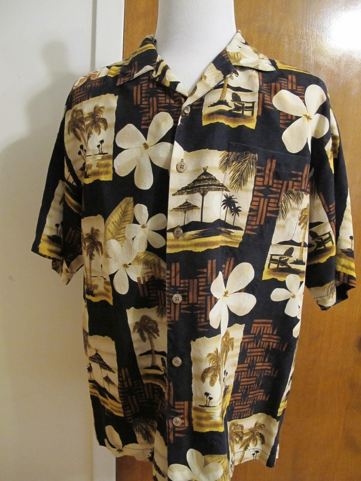 Tommy Bahama Men's Silk Multi Color Black Brown Summer Shirt Size Large 