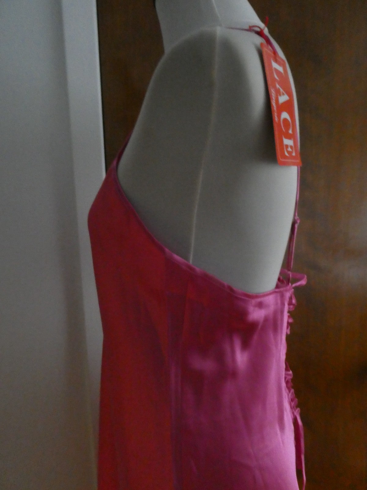 LACE Lingerie Satin Pink Chemise Slip Dress Made in Israel Sz XLarge(fits large)