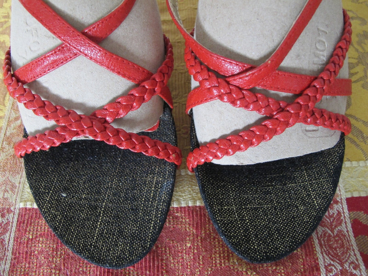 Grass women's red leather peep toe sandals size 37 US 7 made in Israel New