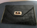 Vintage Diane Von Furstenberg Black Leather Clutch 8 card slots Gold Turn Lock