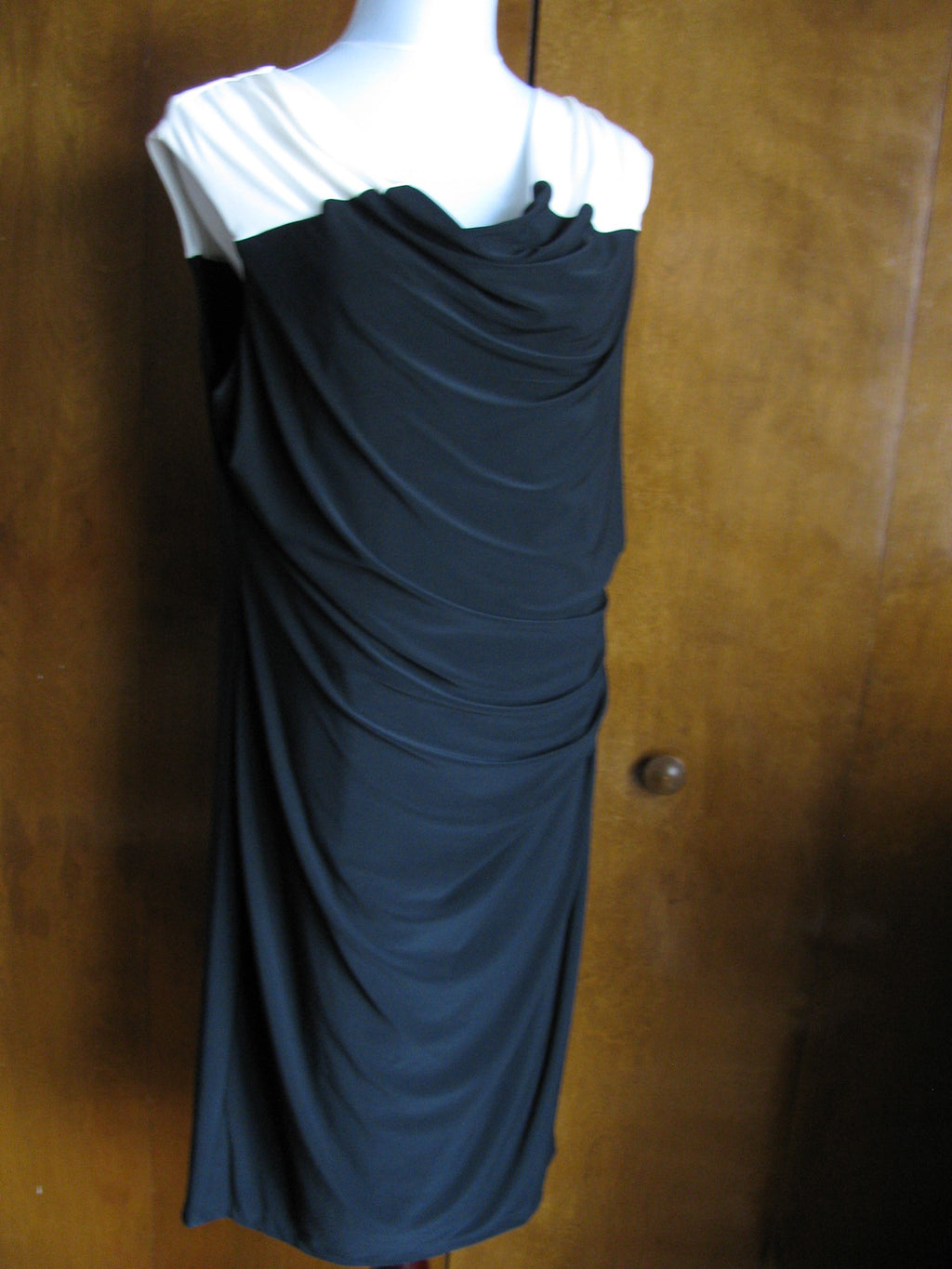 Ralph Lauren Women's Black White Faux Wrap Evening Lined Dress Size 14