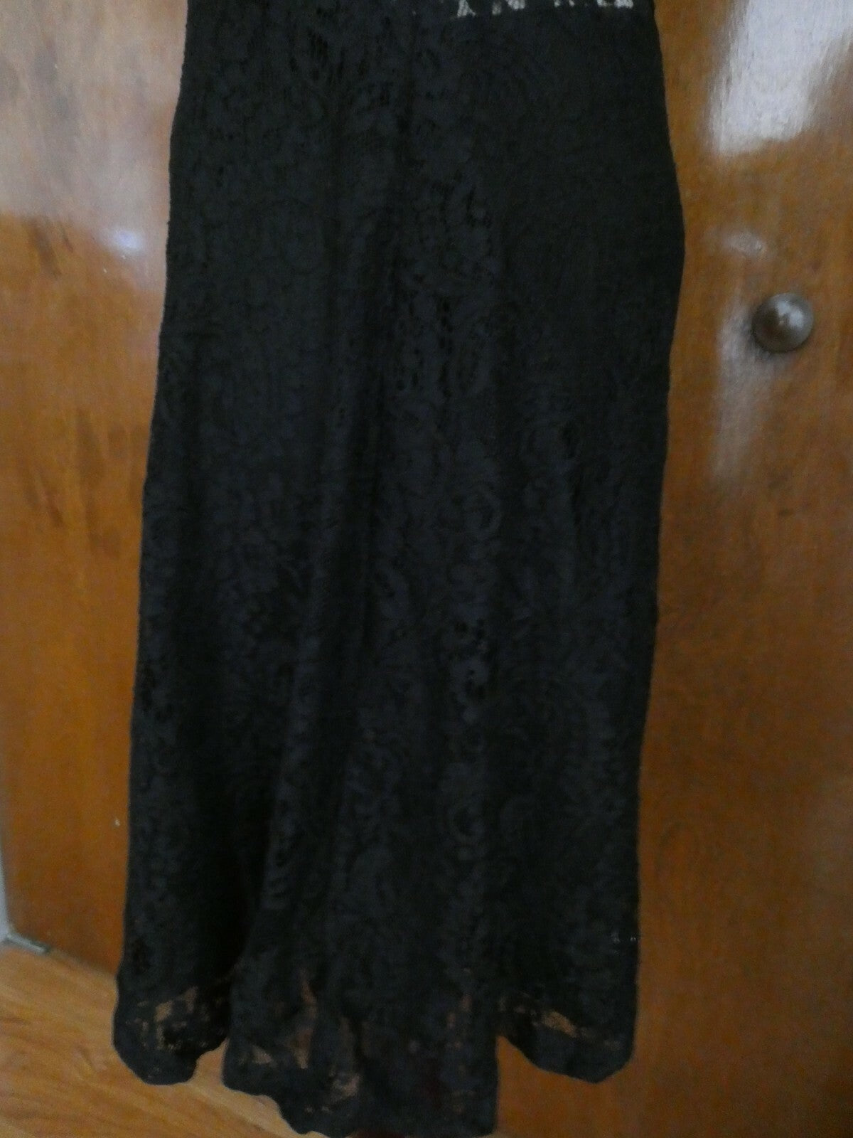 Ralph Lauren women's black lined fabric lace crafted evening dress New