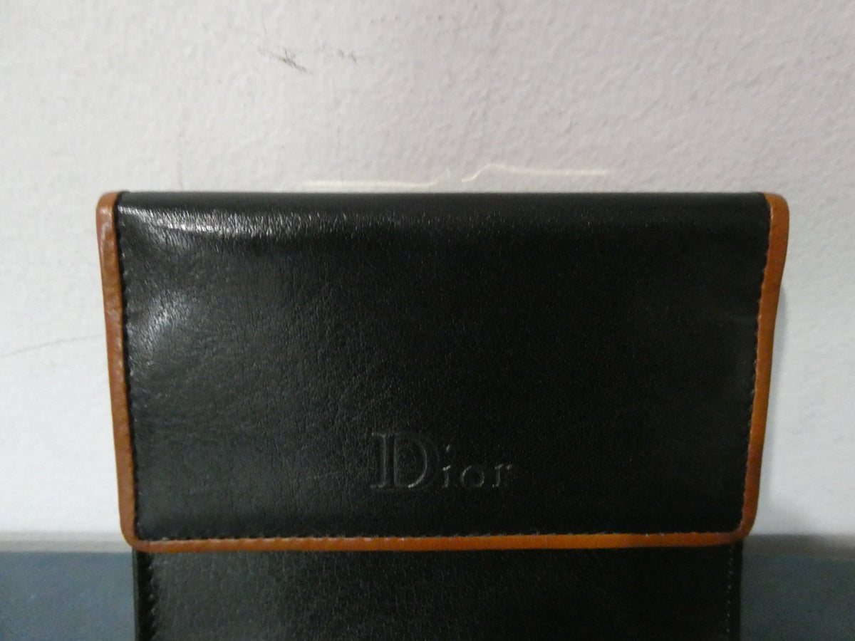Vintage Christian Dior Leather Wallet Black Bifold Gold Frame Coin Purse