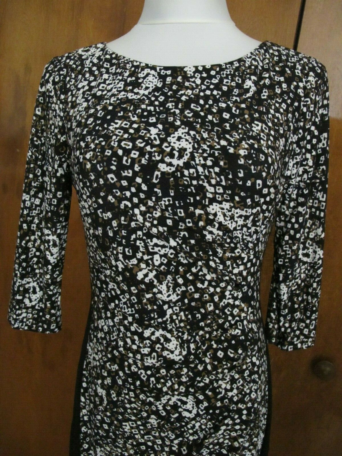 Ralph Lauren women's black brown white gathered lined dress 8 