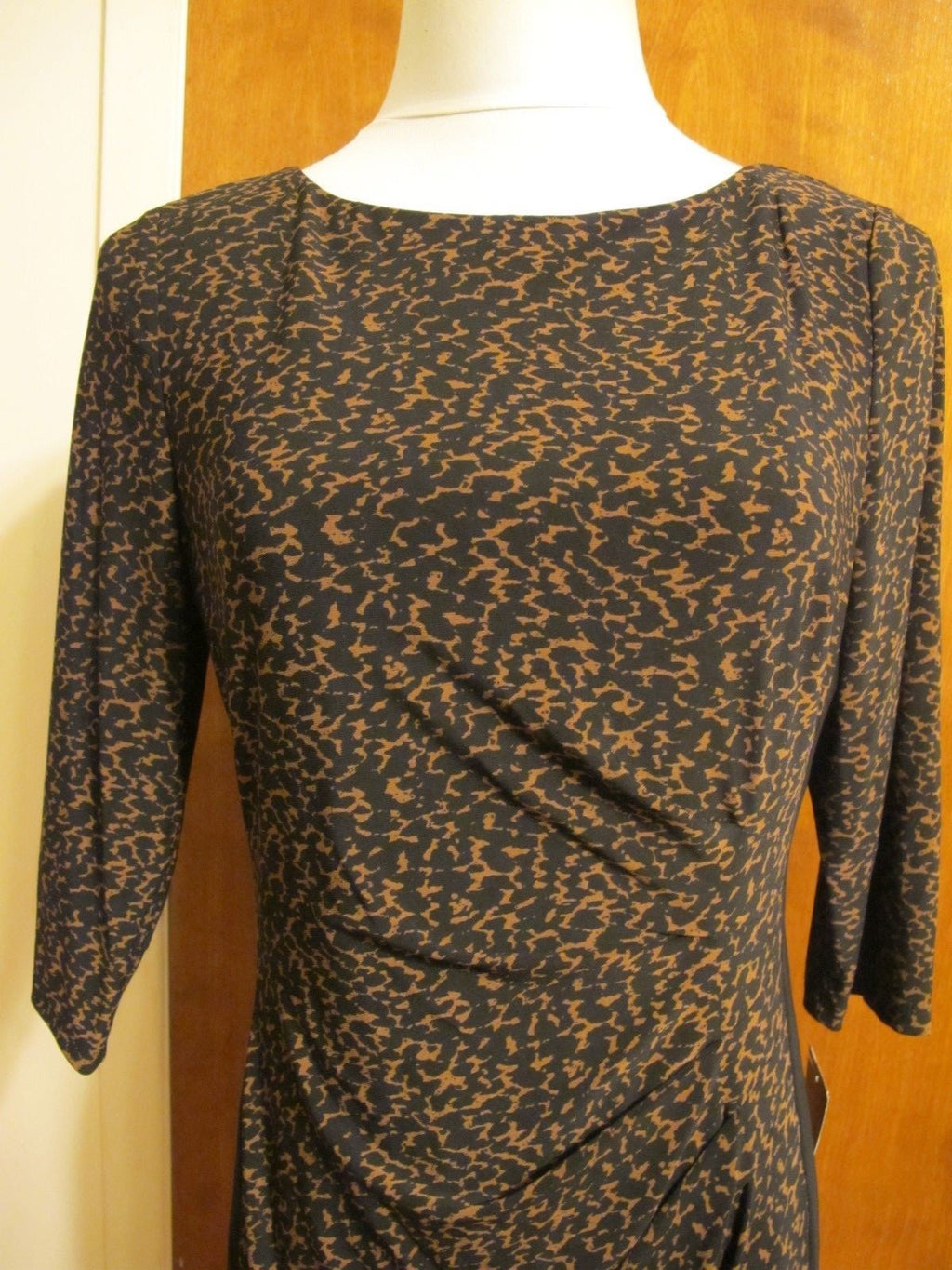 Ralph Lauren women's brown 3/4 sleeves black gathered dress