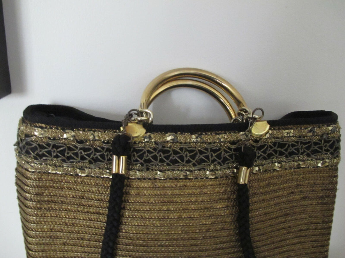Women's Summer Gold Large Zippered Tote Handbag Made In Italy