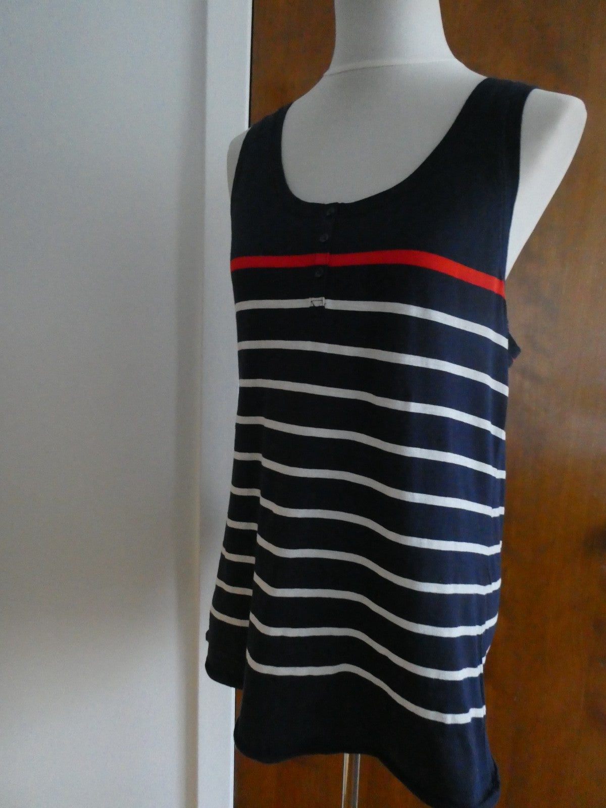 Gap Women’s Navy-Blue Striped Tank Top Red Stripe Sleeveless Cotton Large NWT