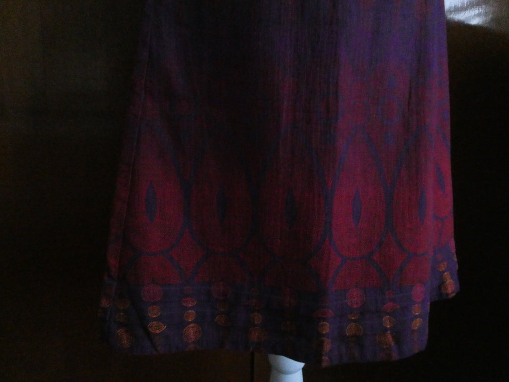 DKNY Jeans Women Skirt Sz 12 Purple Red Print A-Line Lined Cotton Style KCMUA295