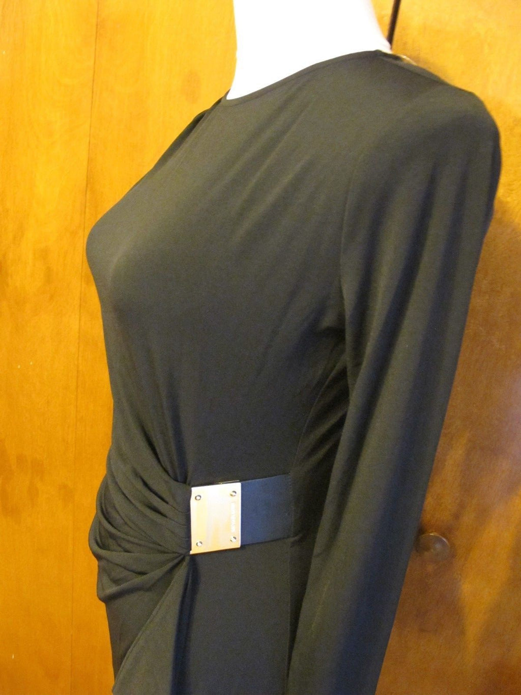 Michael Kors womens black faux wrap gorgeous evening long sleeves dress size PM