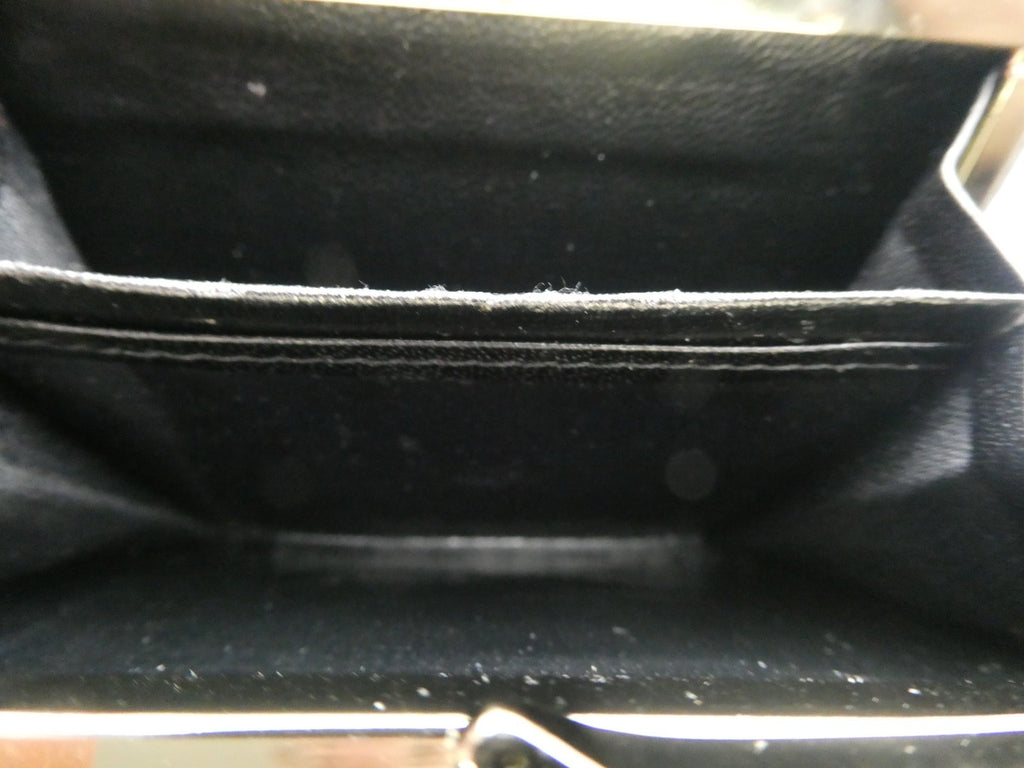 Vintage Christian Dior Leather Wallet Black Bifold Gold Frame Coin Purse
