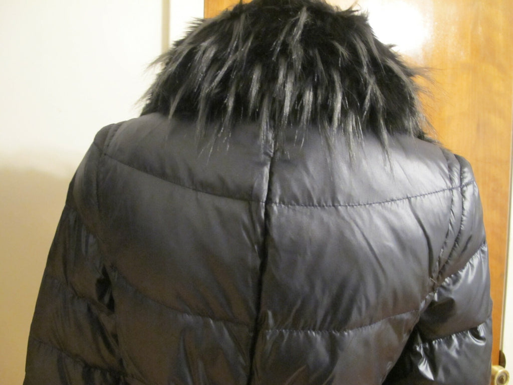 French Connection navy winter coat two in one down feather faux fur collar Small