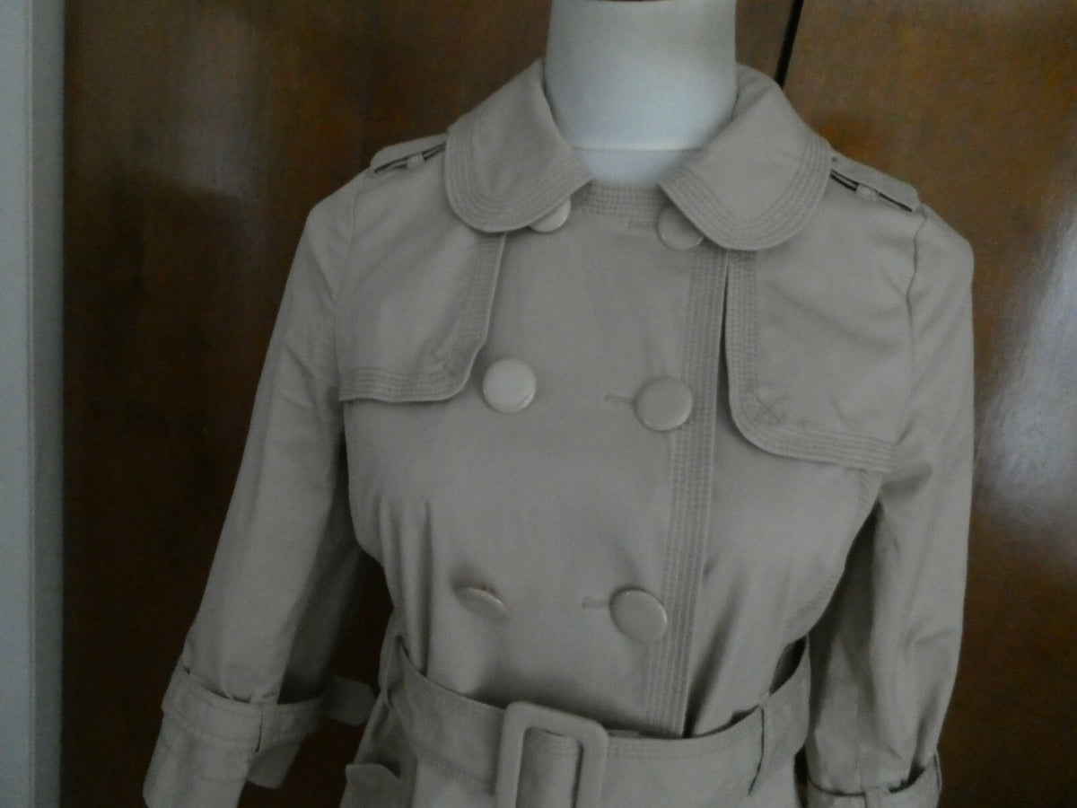 Juicy Couture Women's Beige 3/4 Sleeve Belted Double Breasted Trench Coat Small