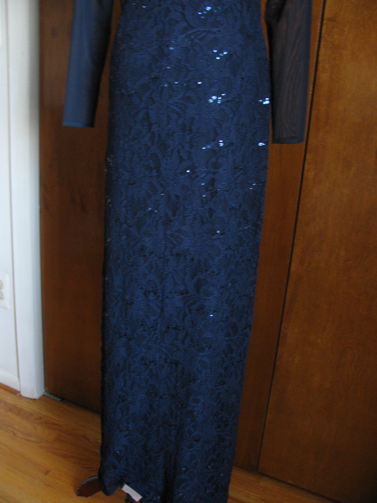 Ralph Lauren women navy sequinsparked floral lace evening dress 