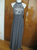 JS Boutique women's gray maxi evening sequined mesh dress size 10 
