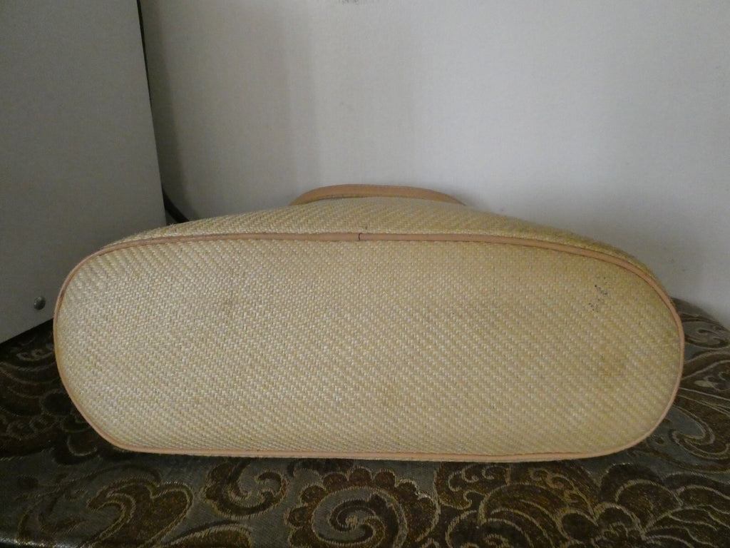 Cole Haan Embroidered Woven Straw Purse / Handbag with Gold Tone