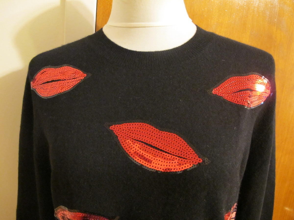 Bloomingdale Aqua Women’s Black Red Combo Cashmere Sweater Small