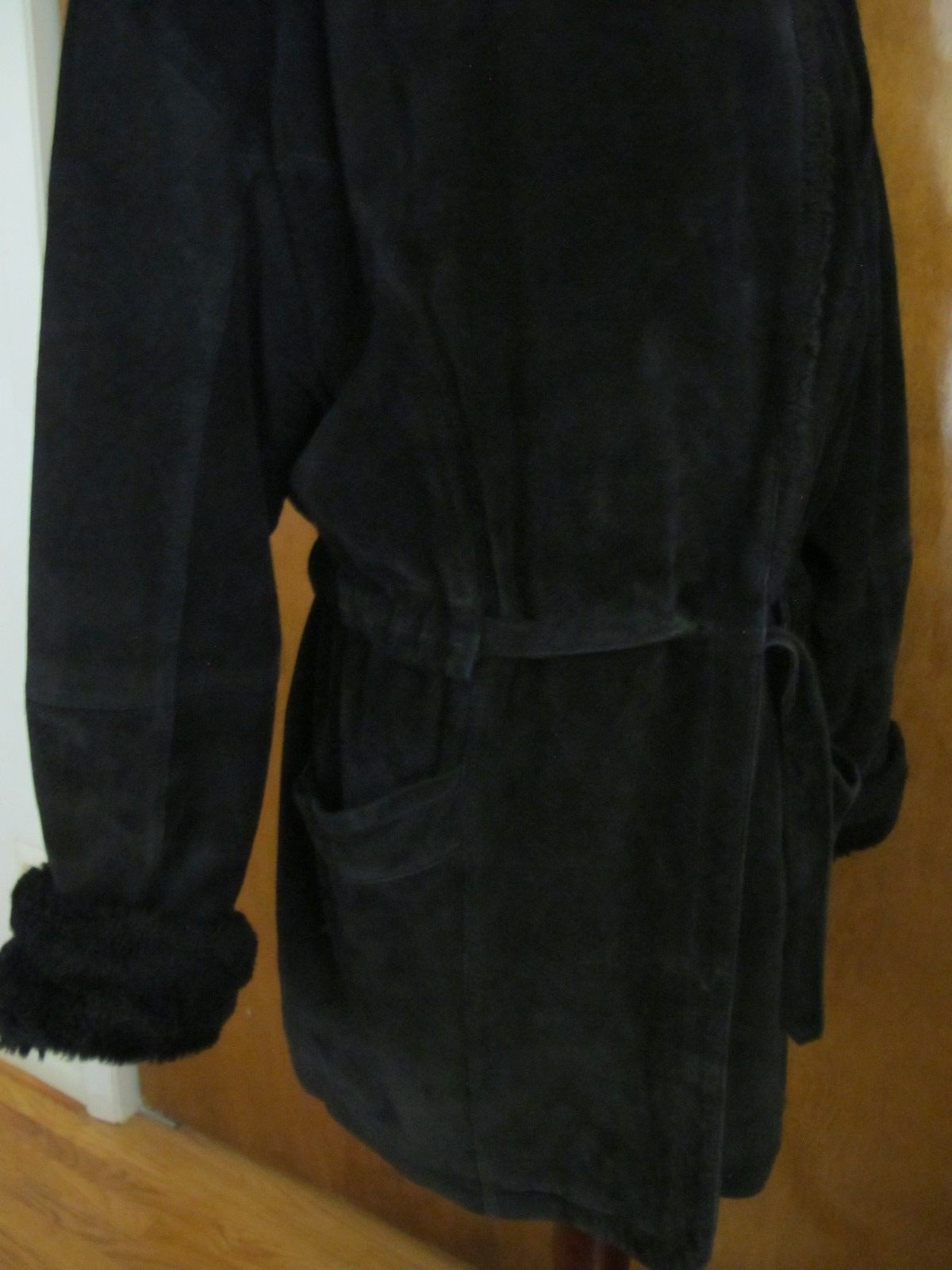Women's Otello Pelle Black Hooded Cuir Leather Winter Coat Medium