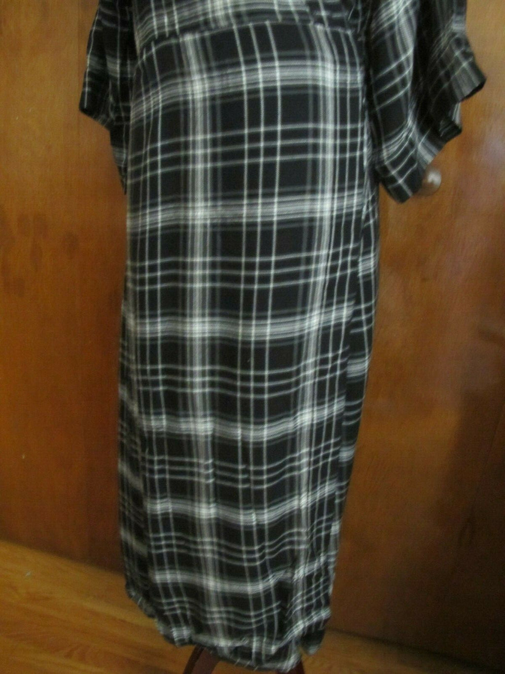 Gap Women's Black Plaid 3/4 Sleeves Tie-Waist Midi Wrap Dress Tall Large 