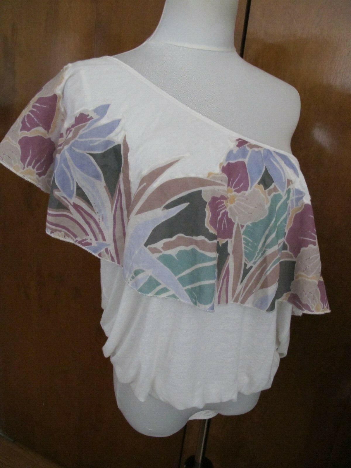 Free People Women’s Ruffle One Shoulder Ivory Floral  Tank Top 
