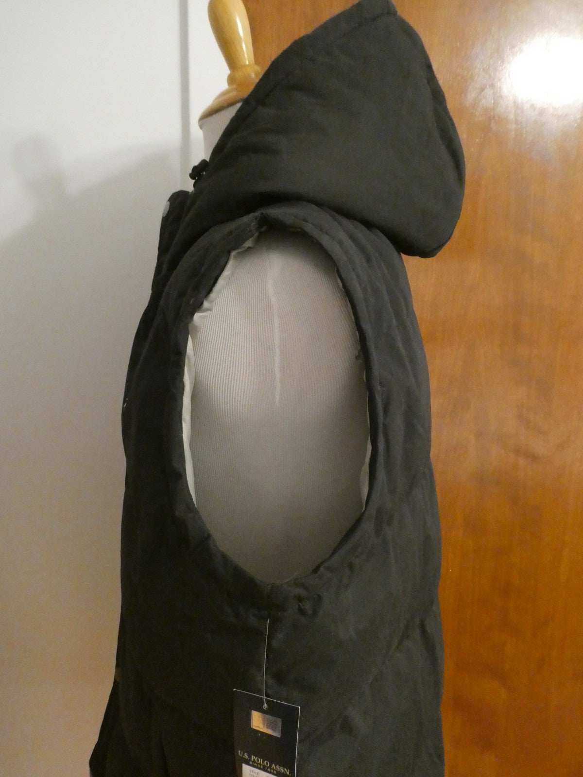 U.S. Polo Assn. Men's Full Zip Puffer Winter Vest Jacket black hood Size XXL