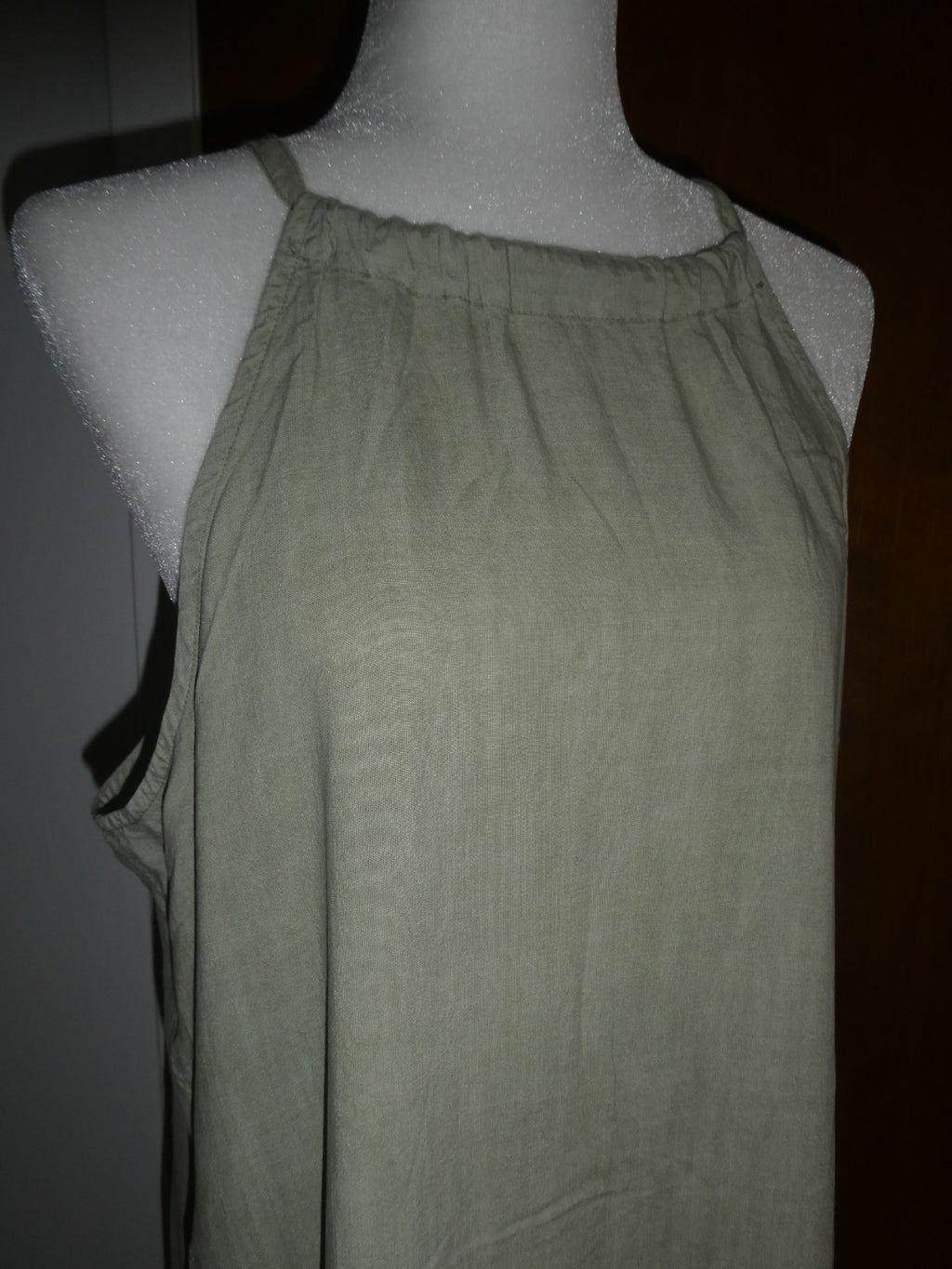 Anthropologie Cloth & Stone 100% Tencel Olive Green Midi Dress Summer Halter NWT
