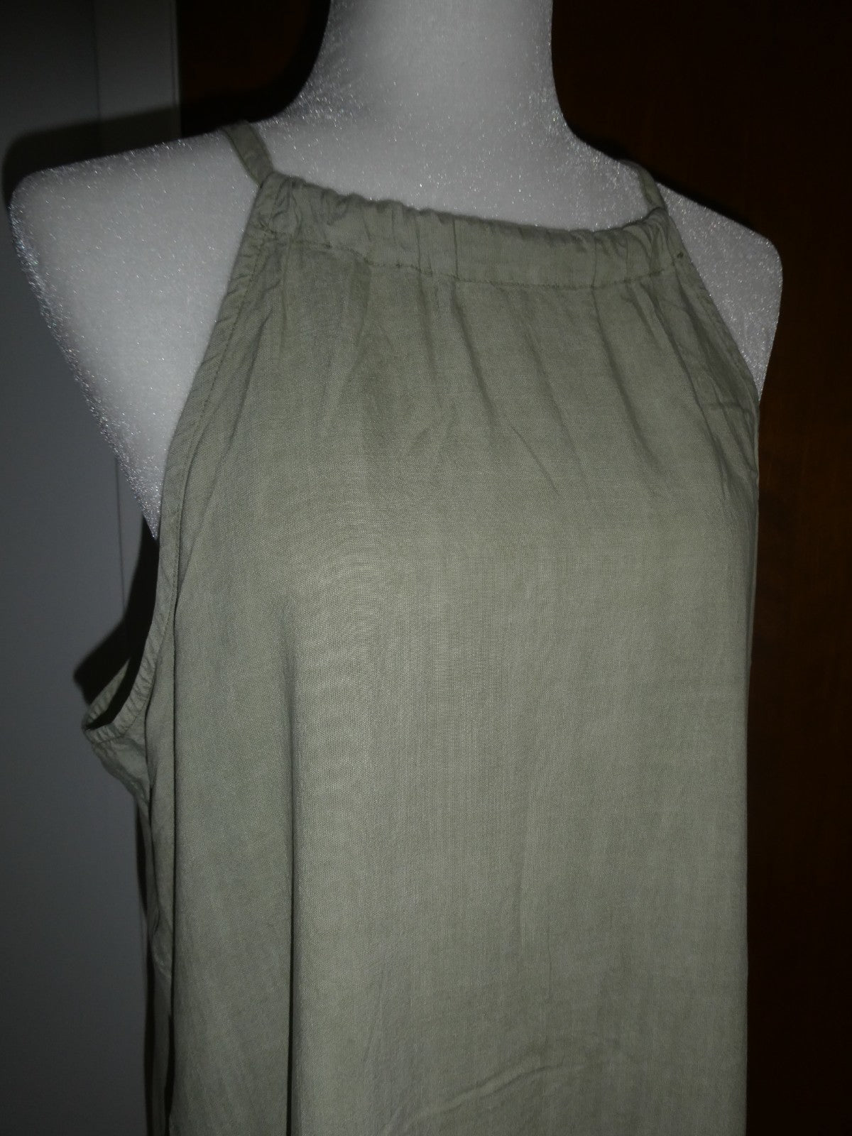 Anthropologie Cloth & Stone 100% Tencel Olive Green Midi Dress Summer Halter NWT