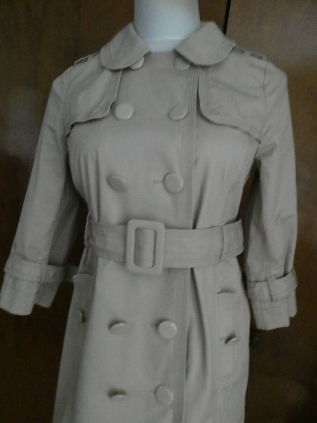 Juicy Couture Women's Beige 3/4 Sleeve Belted Double Breasted Trench Coat Small