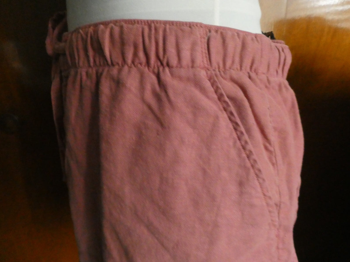 American Eagle Outfitters Women Linen Blend Ruffle Hem Shorts Mauve Pink XL $49