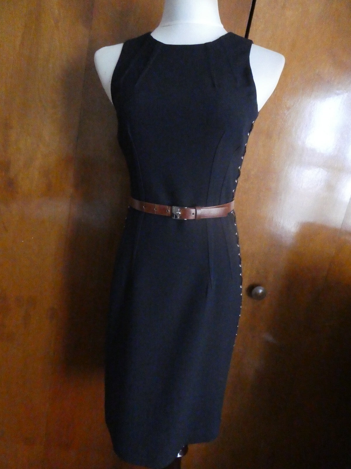Michael Kors Black Detailed Faux-Leather Trim Lined Dress Size 0