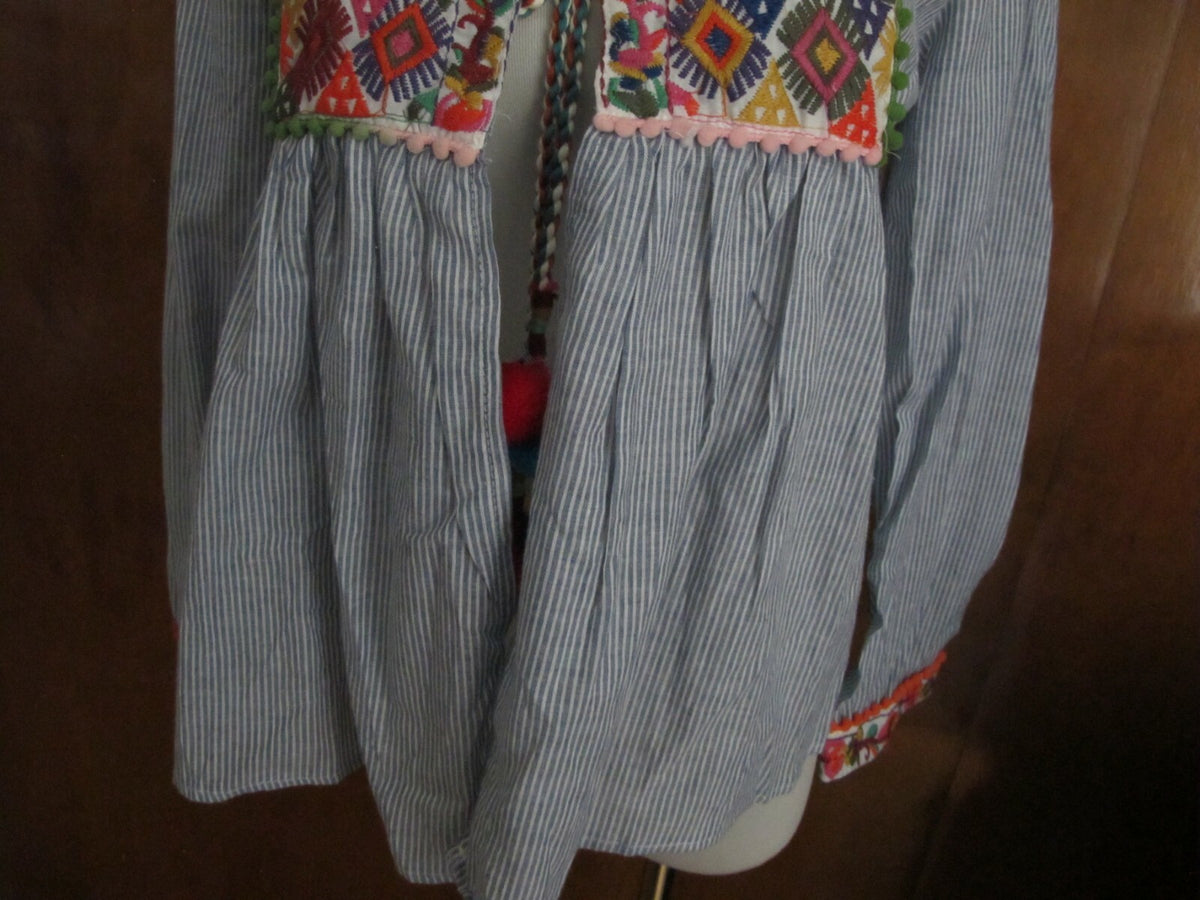 Cougar women's blue stripe combo cotton embroidered tunic top S/M