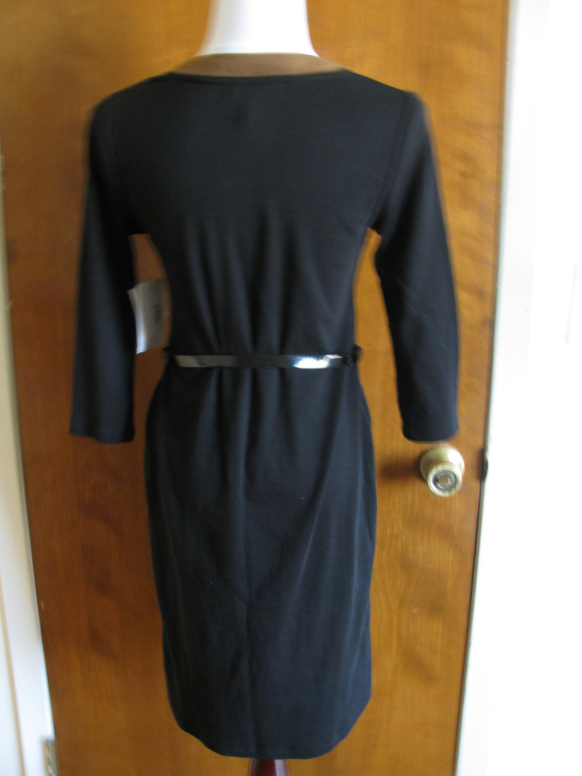 Ralph Lauren Women's Black Brown Stylish Detailed Cotton 3/4 Sleeves Dress Large