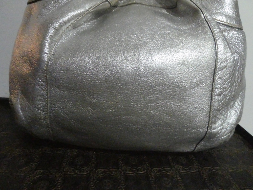 Hogan Women’s Silver Leather Hobo Shoulder Handbag Medium Italy