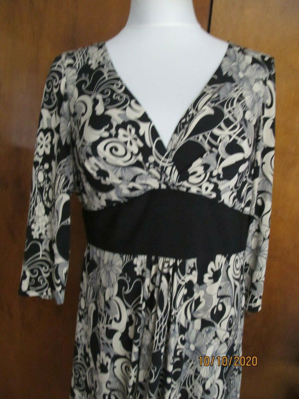 OC by OC women's black beige A-line lined dress 12