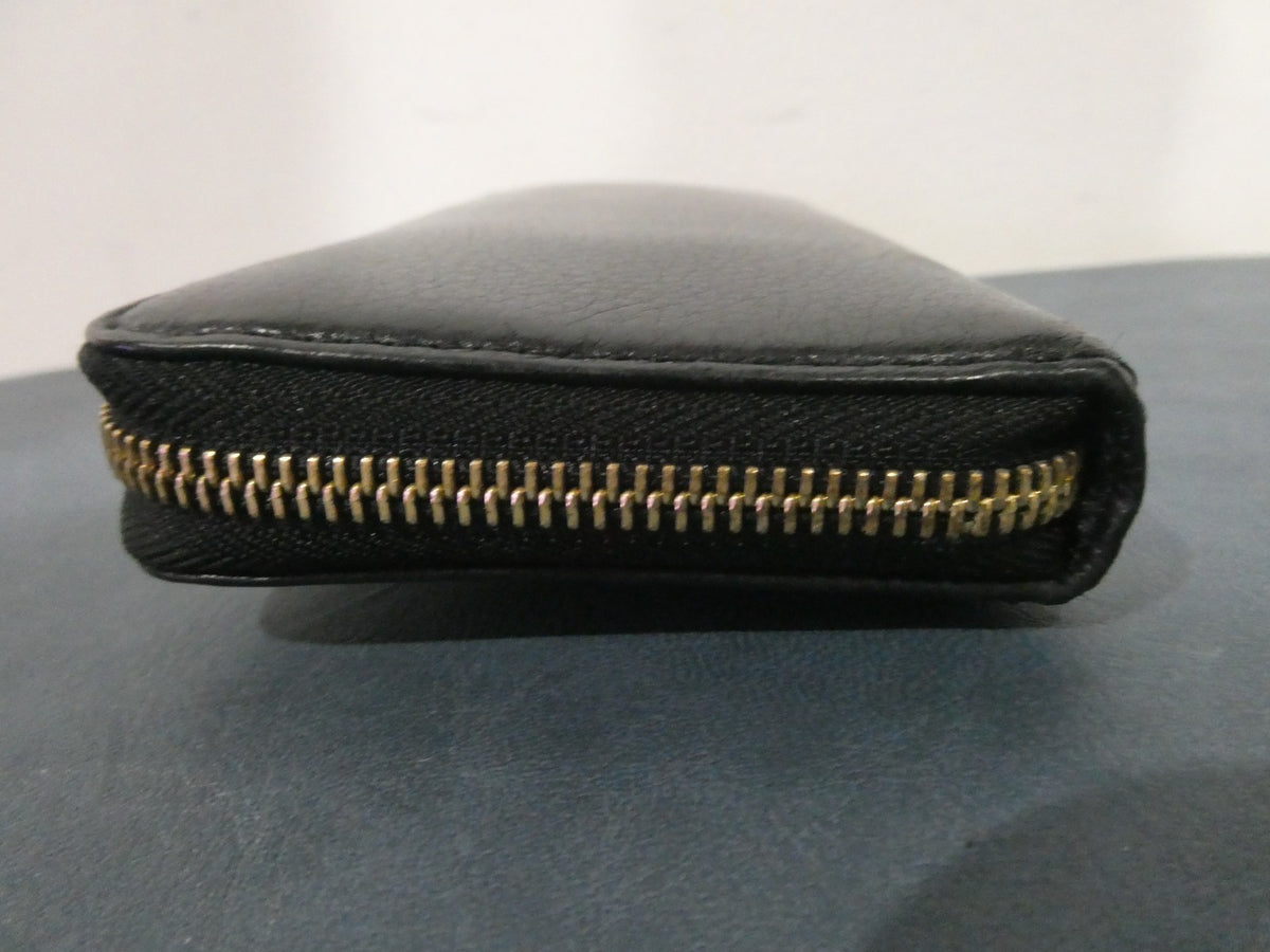 MICHAEL KORS Zip Around Wallet Black Gold Logo Plate Designer Large