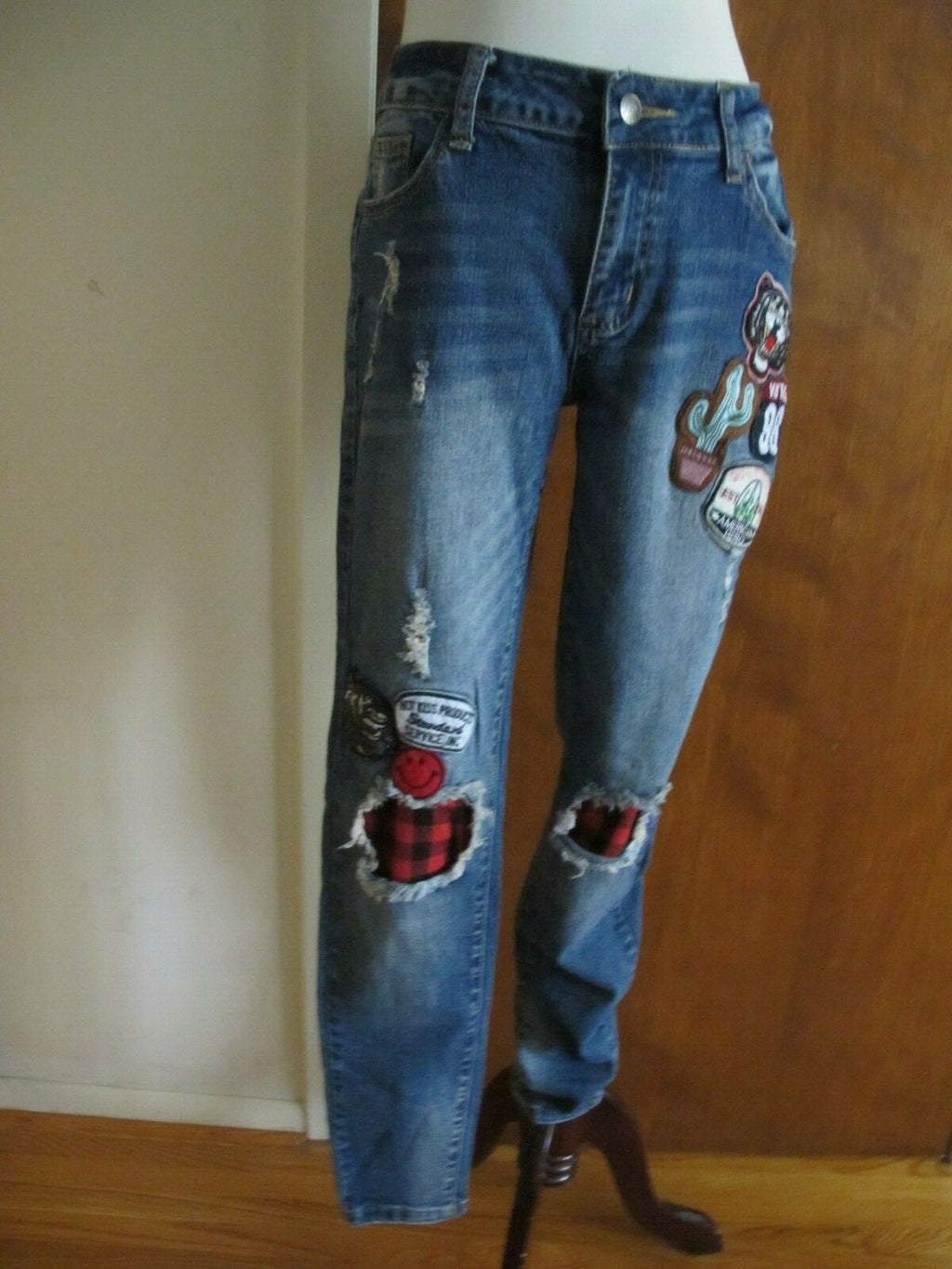 Hot Kiss Skinny Lily Juniors Distressed Patched Skinny Legging Jeans Sz 11 Blue