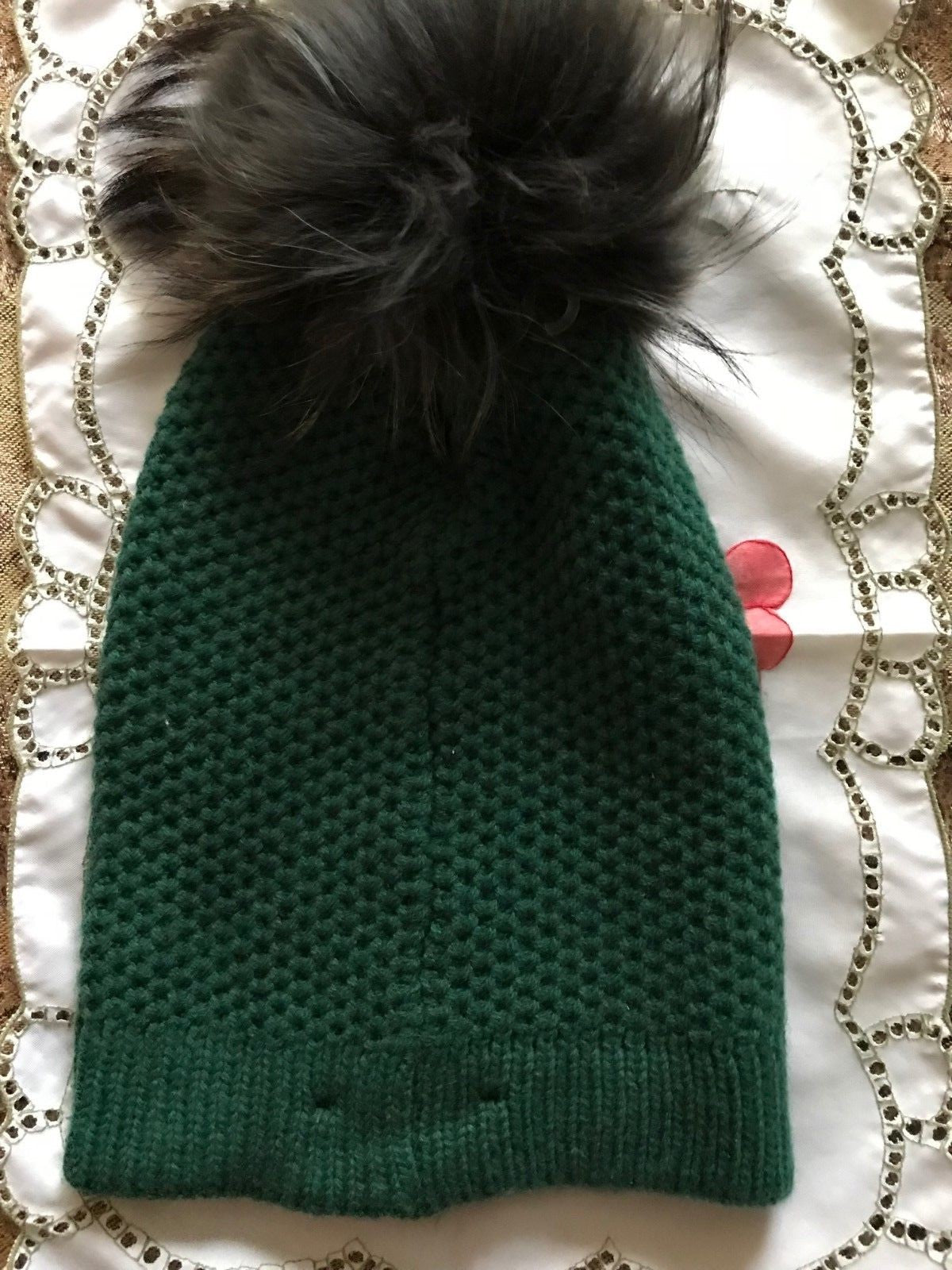 Bloomingdale Raffaello Bettini Green Cashmere Women Real Fox Fur Dyed Pom Hat