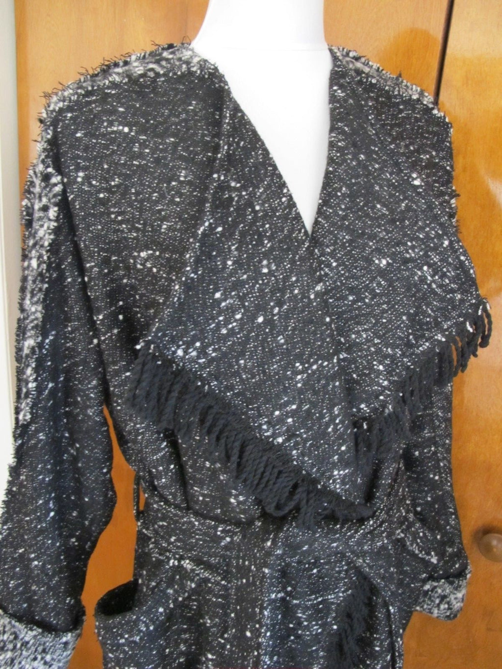 Free People Womens Black Combo Lined Fringe Wrap Coat Medium NWT fits Large