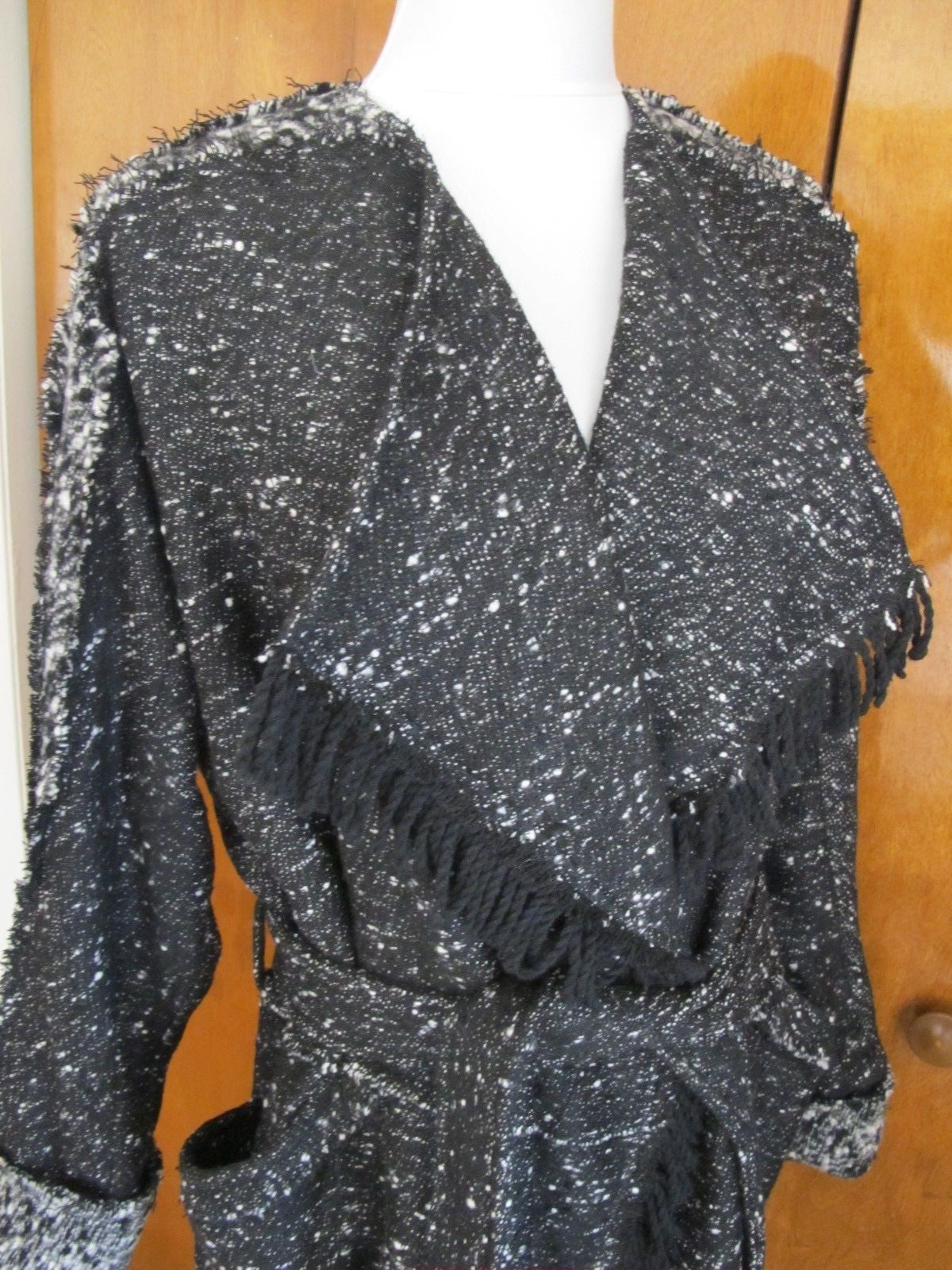 Free People Womens Black Combo Lined Fringe Wrap Coat Medium NWT fits Large